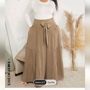Tie Front Ruffle Hem Wide Leg Pants